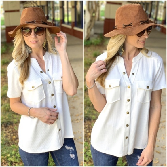 Infinity Raine Tops - LAST ONE! Just Take A Look Button Down Top-Ivory
